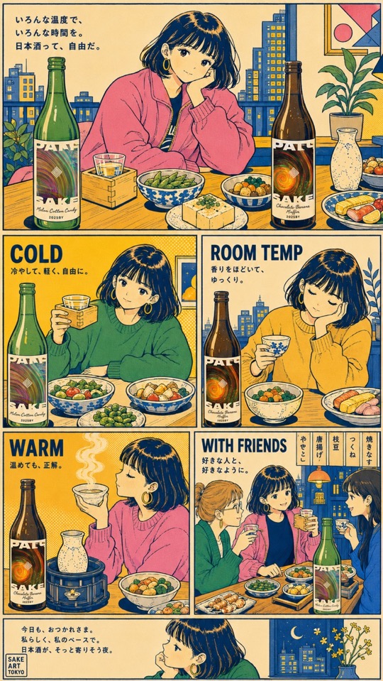 いろんな温度で、いろんな時間を。冷やして、常温で、温めて、友人と。日本酒が暮らしに寄り添う夜を描いたSAKE ART TOKYOの漫画。